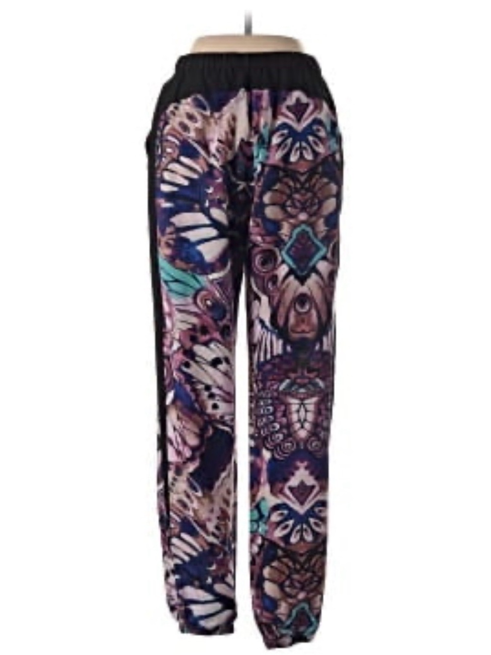 bebe silky Joggers in Navy, Purple & Teal Butterfly Pattern